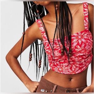 Free People All Tied Up Crop Tank Floral Red Large